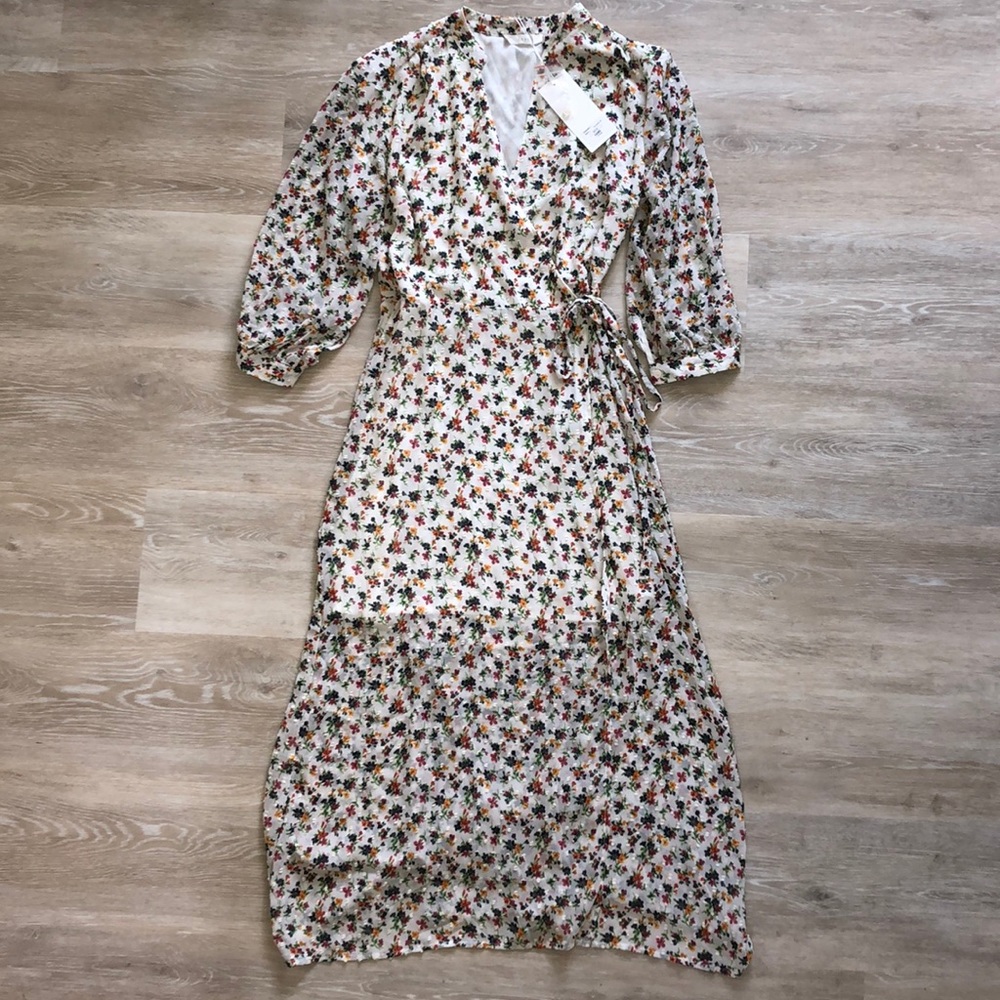 Swiss Dot Floral Wrap Dress